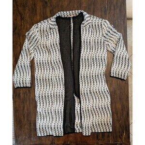 Philosophy Cardigan Sweater Medium Long Open Black White Pattern Cotton